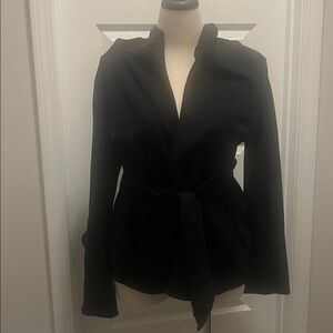 Lucky Brand Black Hooded Wrap Jacket Tie Waist 100% Cotton Washable Large y2k